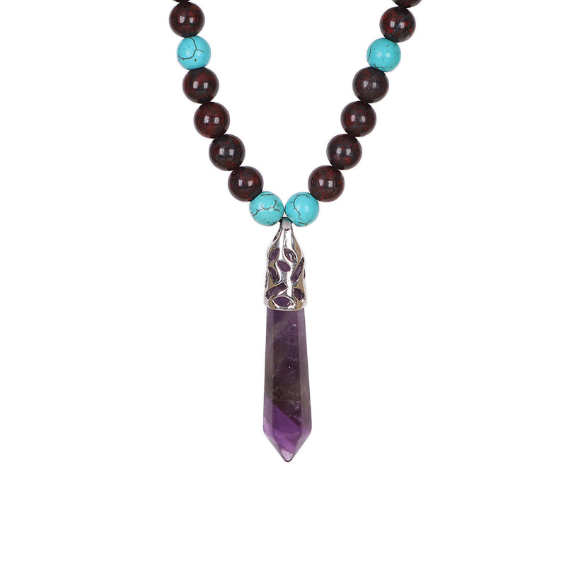Wholesale Ajustable Woven Cord 8mm Natural Stone Beads OEM Handmade Customized Hexagon Pendant Macrame Necklace For Men Women