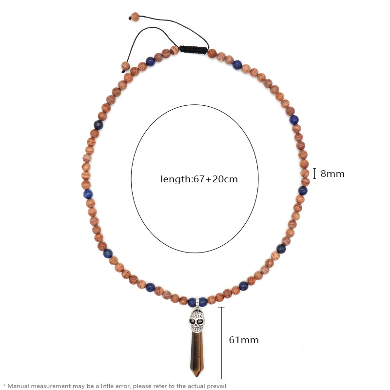 Personality Wholesale OEM Handmade Custom Ajustable Men Women Skull Pendant 8mm Natural Stone Beads Woven Cord Macrame Necklace