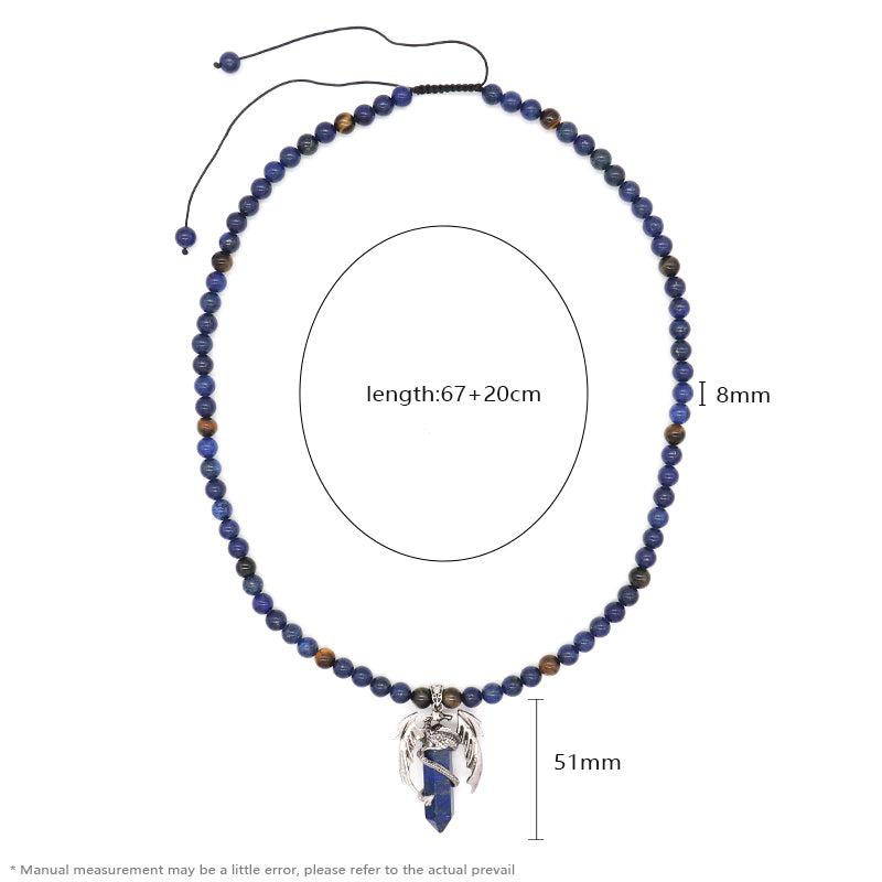 Wholesale OEM Handmade Woven Cord Custom 8mm Natural Stone Beads Ajustable Macrame Hexagon Dragon Pendant Necklace For Men Women