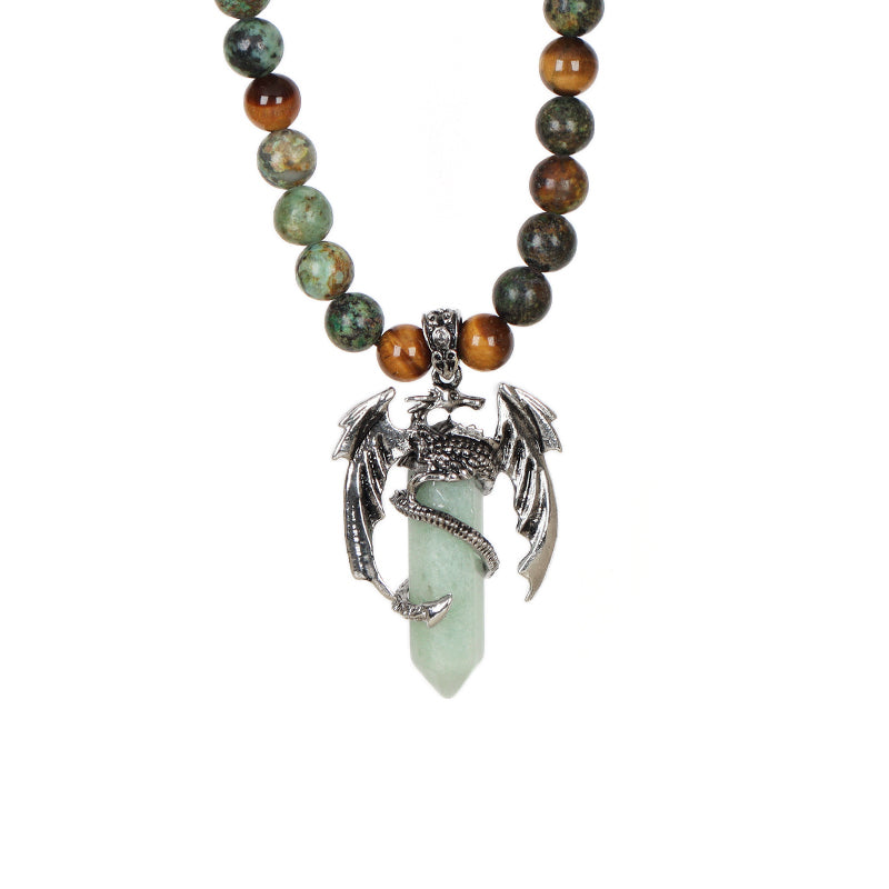 Wholesale OEM Handmade Woven Cord Custom 8mm Natural Stone Beads Ajustable Macrame Hexagon Dragon Pendant Necklace For Men Women