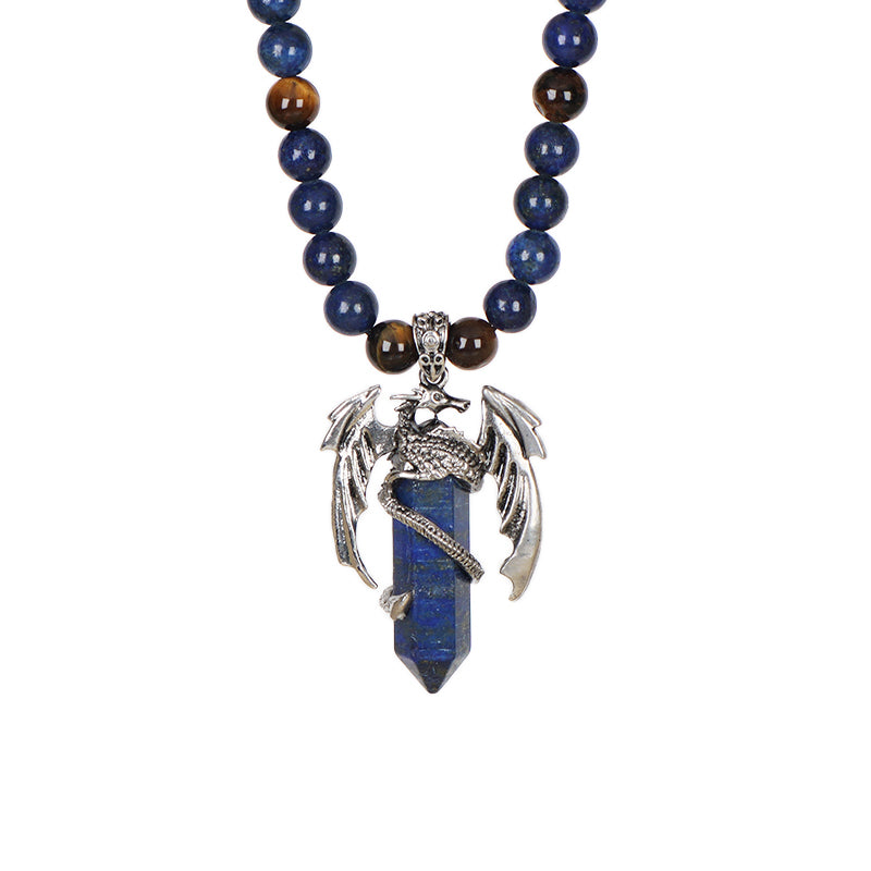Wholesale OEM Handmade Woven Cord Custom 8mm Natural Stone Beads Ajustable Macrame Hexagon Dragon Pendant Necklace For Men Women