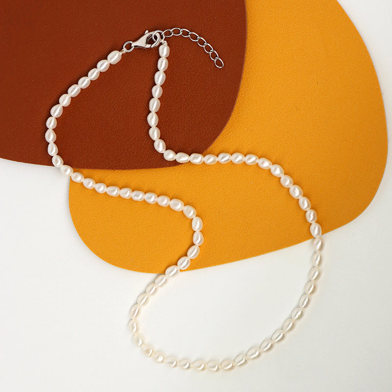 Custom Wholesale Classic Design Factory Handmade OEM 925 Sterling Silver 4mm Natural Freshwater Pearl Necklace For Women Gift