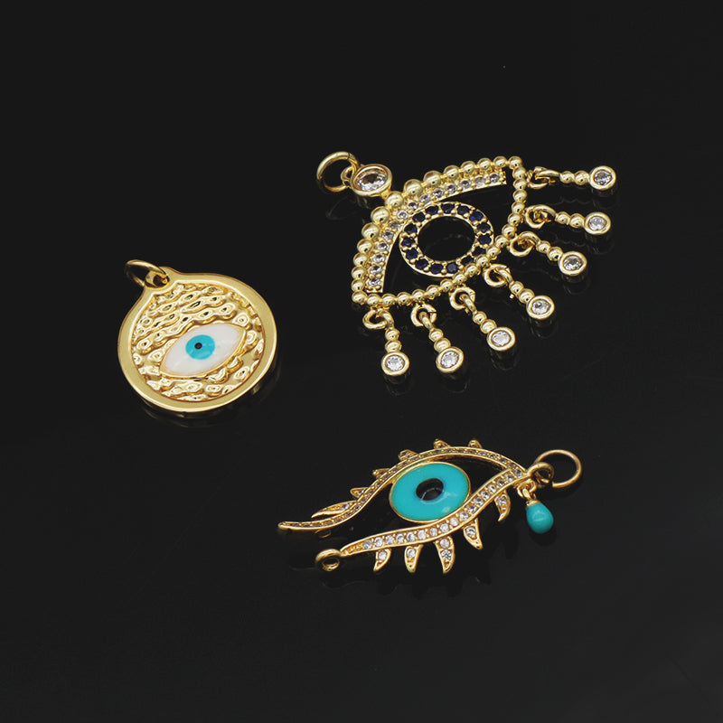 Wholesale New fashion jewelry enamel crystal heart eye pendant 18K gold plated pink green heart evil eyes charms pendant