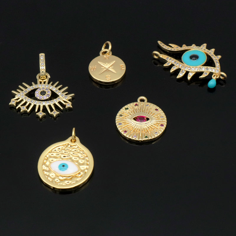 Wholesale New fashion jewelry enamel crystal heart eye pendant 18K gold plated pink green heart evil eyes charms pendant