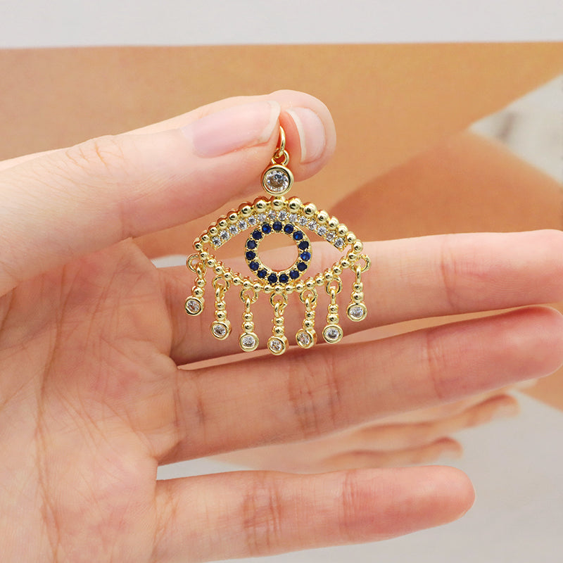 Wholesale New fashion jewelry enamel crystal heart eye pendant 18K gold plated pink green heart evil eyes charms pendant