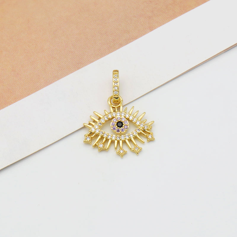 Wholesale New fashion jewelry enamel crystal heart eye pendant 18K gold plated pink green heart evil eyes charms pendant