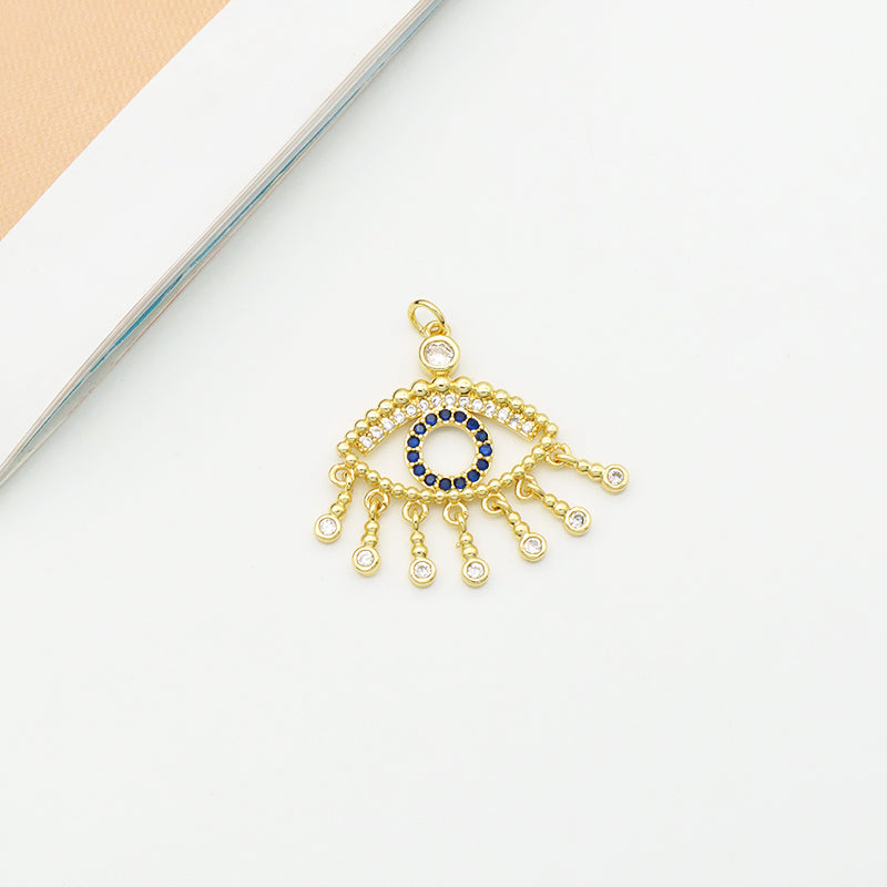 Wholesale New fashion jewelry enamel crystal heart eye pendant 18K gold plated pink green heart evil eyes charms pendant