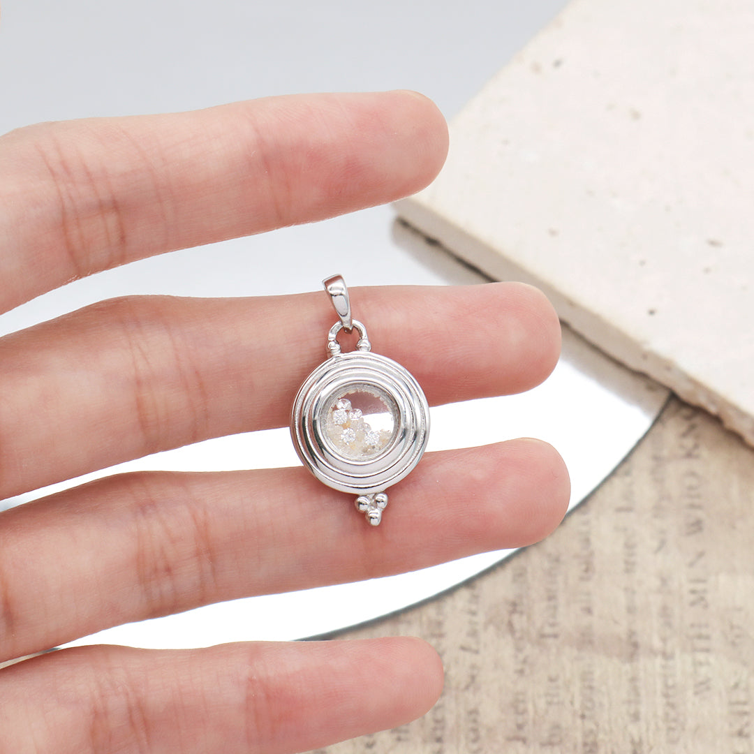New Bulk Sale Good Quality Fashionable Manufacture China Factory Custom Women CZ Round Glass Mirror Rhodium Plated 925 Sterling Silver Pendant For Necklace