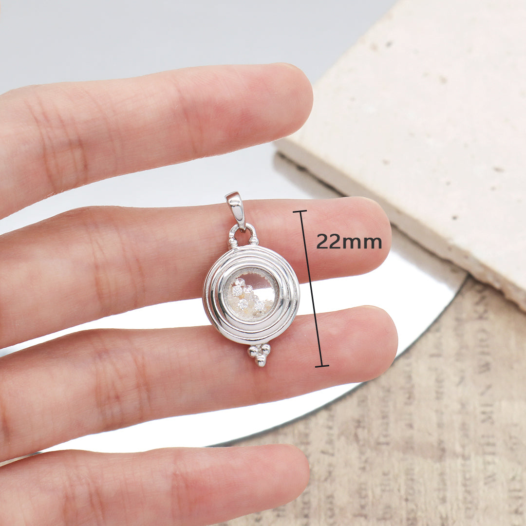 New Bulk Sale Good Quality Fashionable Manufacture China Factory Custom Women CZ Round Glass Mirror Rhodium Plated 925 Sterling Silver Pendant For Necklace