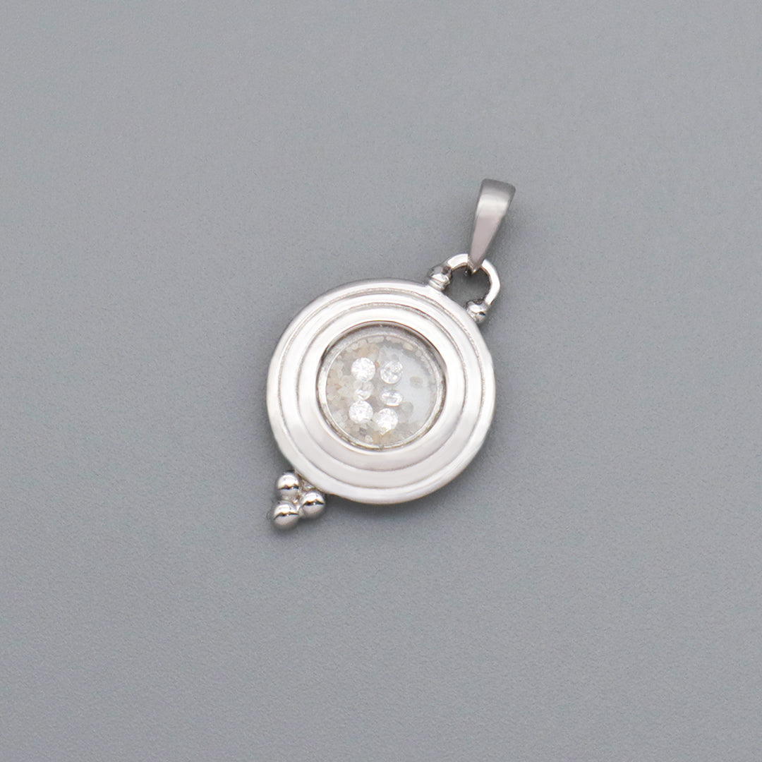 New Bulk Sale Good Quality Fashionable Manufacture China Factory Custom Women CZ Round Glass Mirror Rhodium Plated 925 Sterling Silver Pendant For Necklace