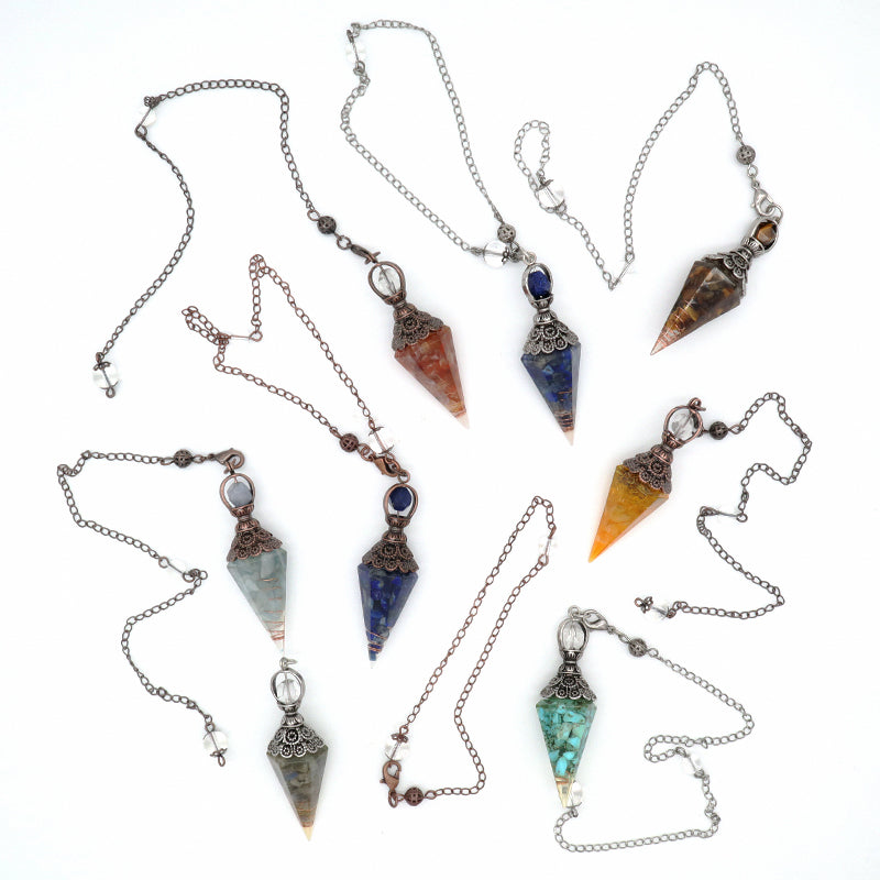 Wholesale Various Pendulum Pendant Charm Hexagonal Point Healing Crystal Energy Gemstone Gravel Conical Natural Stone Pendant