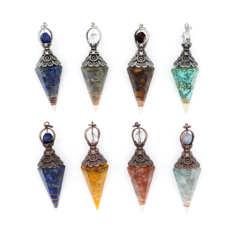 Wholesale Various Pendulum Pendant Charm Hexagonal Point Healing Crystal Energy Gemstone Gravel Conical Natural Stone Pendant