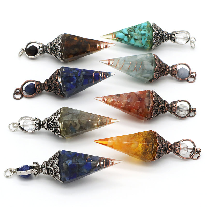 Wholesale Various Pendulum Pendant Charm Hexagonal Point Healing Crystal Energy Gemstone Gravel Conical Natural Stone Pendant