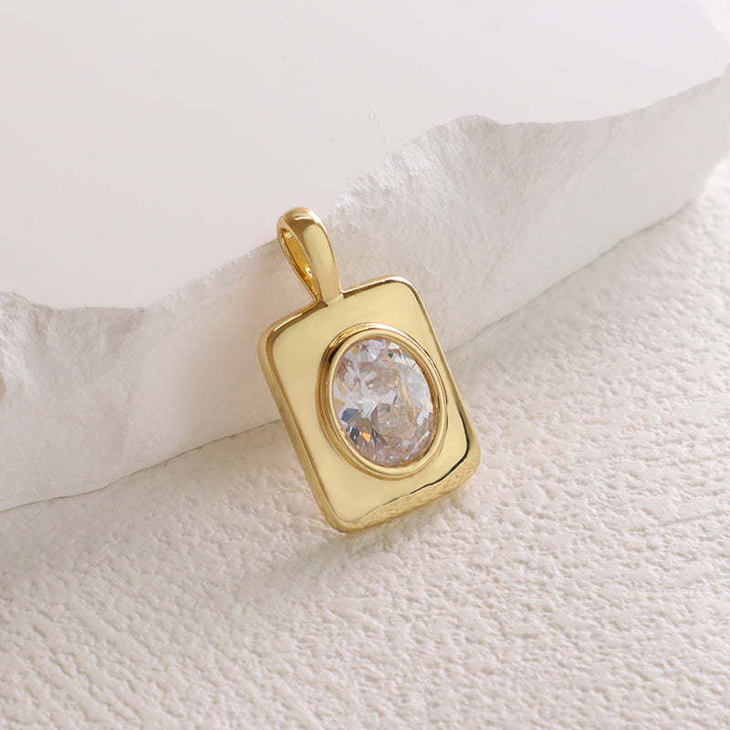 New Bulk Sale DIY Wholesale Custom Women Gold Filled Charm Pendant Jewelry Gold Plated CZ Rectangle Pendant For Necklace Making