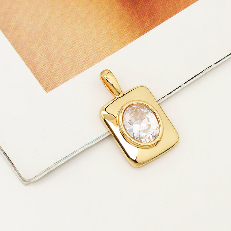 New Bulk Sale DIY Wholesale Custom Women Gold Filled Charm Pendant Jewelry Gold Plated CZ Rectangle Pendant For Necklace Making