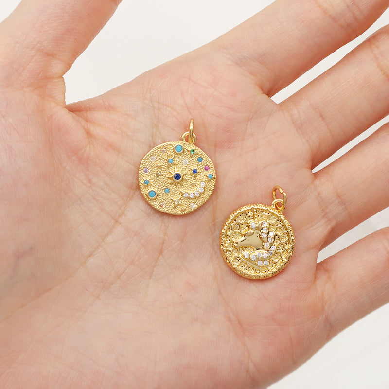 DIY Wholesale Factory Custom Women Gold Moon Charm Pendant Gold Plated Micro Pave CZ Sun Star Pendant For Necklace Jewelry