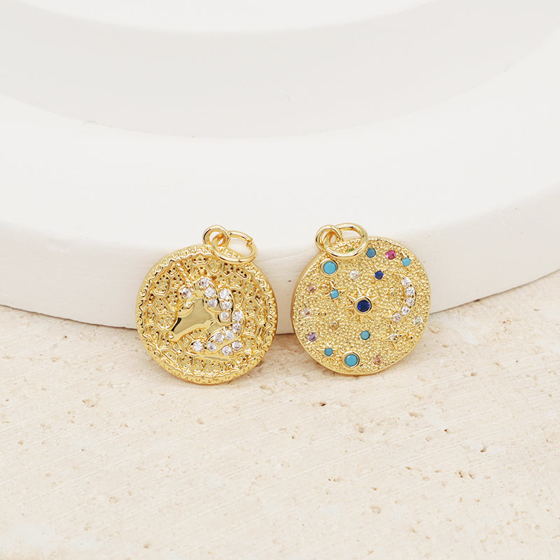 DIY Wholesale Factory Custom Women Gold Moon Charm Pendant Gold Plated Micro Pave CZ Sun Star Pendant For Necklace Jewelry
