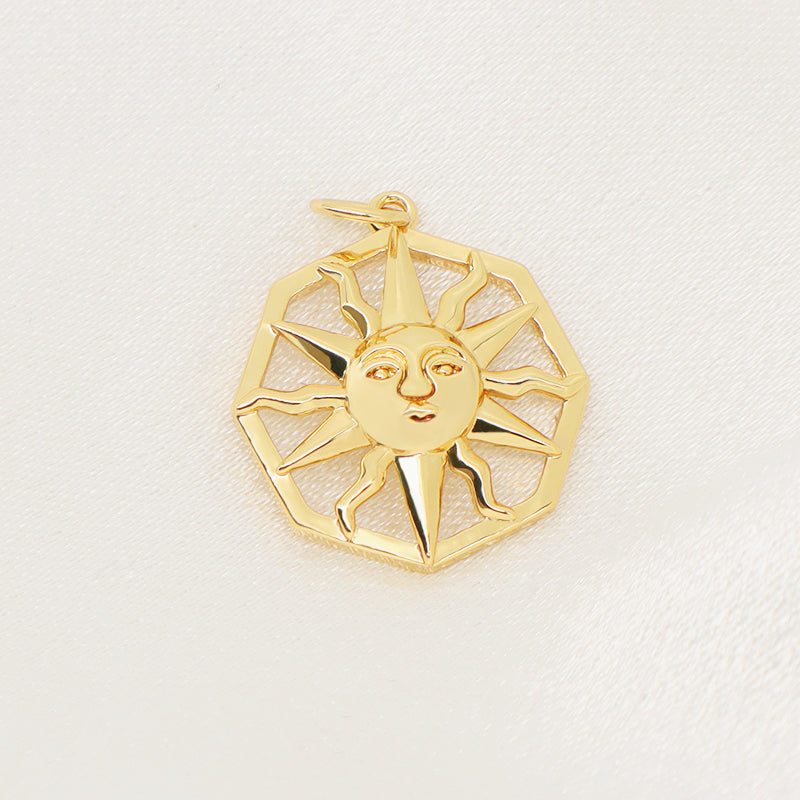 China Factory Wholesale DIY Custom Fashion Women Gold Sun Shape Charm Necklace Pendant CZ Gold Plated Sun Pendant For Jewelry