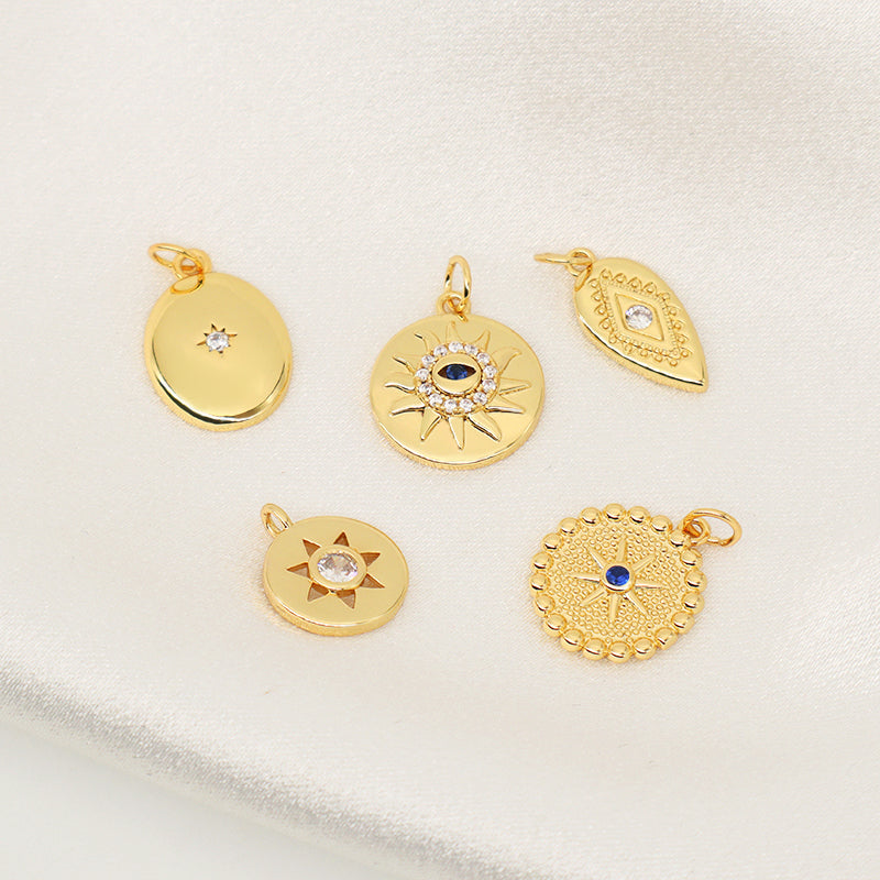 Custom Women DIY Wholesale China Factory Evil Eyes Charm Pendant Gold Plated CZ Sun Evil Eyes Pendant For Necklace Jewelry