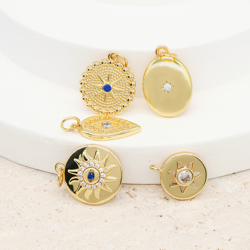 Custom Women DIY Wholesale China Factory Evil Eyes Charm Pendant Gold Plated CZ Sun Evil Eyes Pendant For Necklace Jewelry
