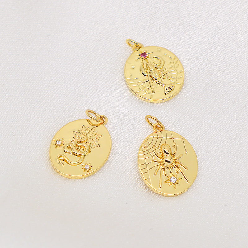 Hot Selling Wholesale Custom Women DIY Spider Web Charm Pendant Jewelry Gold Plated CZ Snake Spider Web Pendant For Necklace