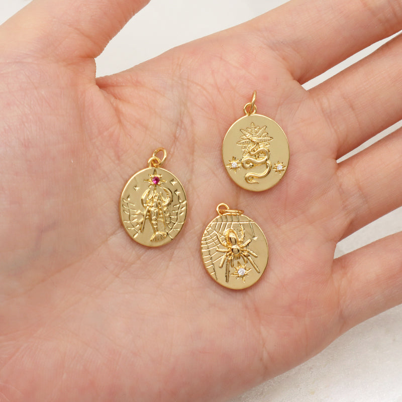 Hot Selling Wholesale Custom Women DIY Spider Web Charm Pendant Jewelry Gold Plated CZ Snake Spider Web Pendant For Necklace