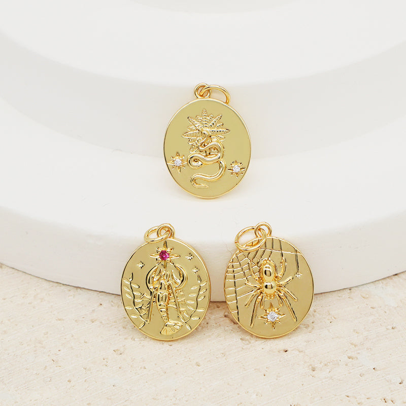 Hot Selling Wholesale Custom Women DIY Spider Web Charm Pendant Jewelry Gold Plated CZ Snake Spider Web Pendant For Necklace