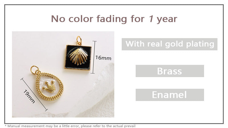 Wholesale Women Factory Custom DIY Enamel Black White Crown Charm Pendant Jewelry Gold Plated Crown Shell Pendant For Necklace