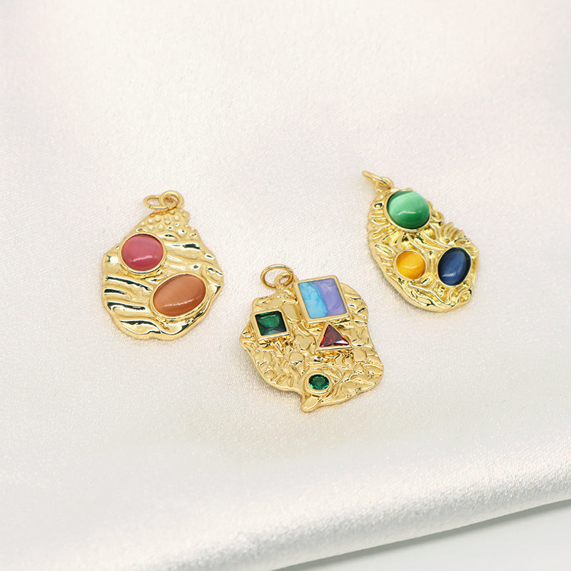 Fashion Women Wholesale DIY Custom Gem Stone Charm Necklace Pendant CZ Enamel Gold Plated Natural Stone Pendant For Jewelry