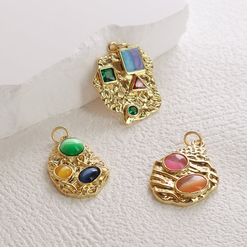 Fashion Women Wholesale DIY Custom Gem Stone Charm Necklace Pendant CZ Enamel Gold Plated Natural Stone Pendant For Jewelry