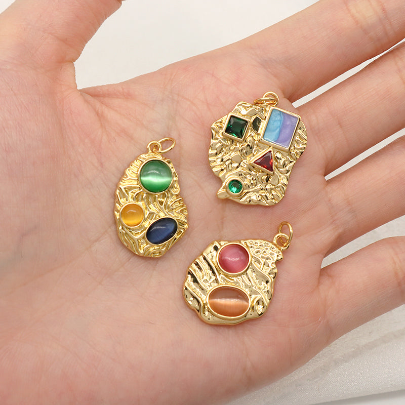 Fashion Women Wholesale DIY Custom Gem Stone Charm Necklace Pendant CZ Enamel Gold Plated Natural Stone Pendant For Jewelry