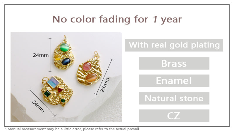Fashion Women Wholesale DIY Custom Gem Stone Charm Necklace Pendant CZ Enamel Gold Plated Natural Stone Pendant For Jewelry