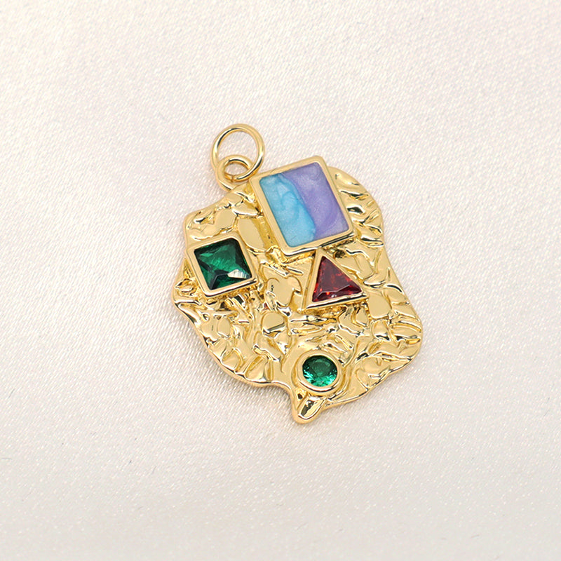 Fashion Women Wholesale DIY Custom Gem Stone Charm Necklace Pendant CZ Enamel Gold Plated Natural Stone Pendant For Jewelry