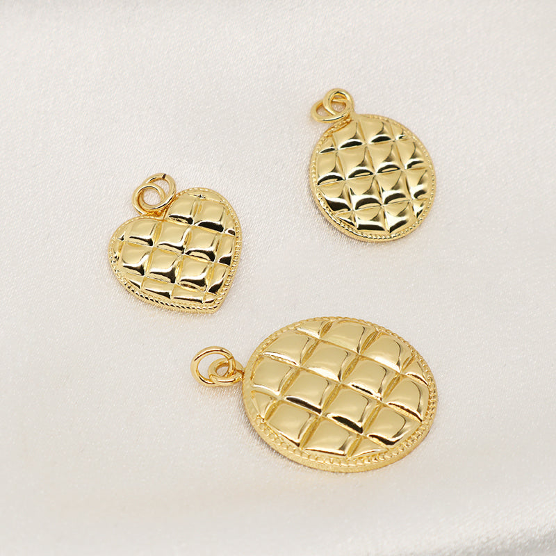 New Simple Design Gold Plated Mesh Round Heart Pendant Custom Fashionable Women Heart Charm Necklace Jewelry For DIY Supplies
