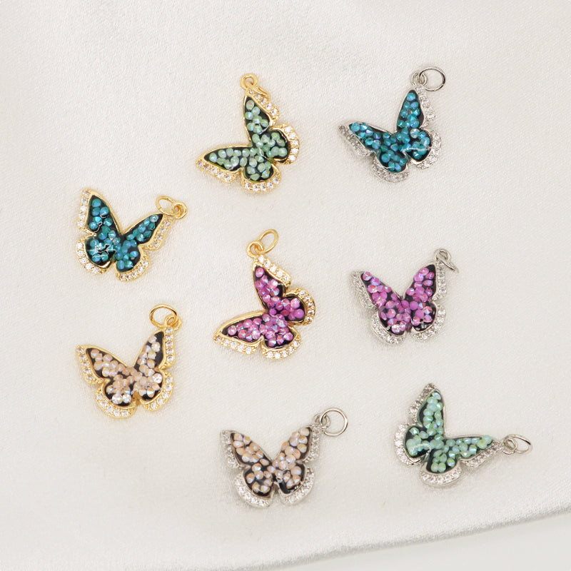DIY Custom Wholesale Women Girl Colorful Butterfly Charm Necklace Pendant Gold Plated CZ Butterfly Pendant For Jewelry Making