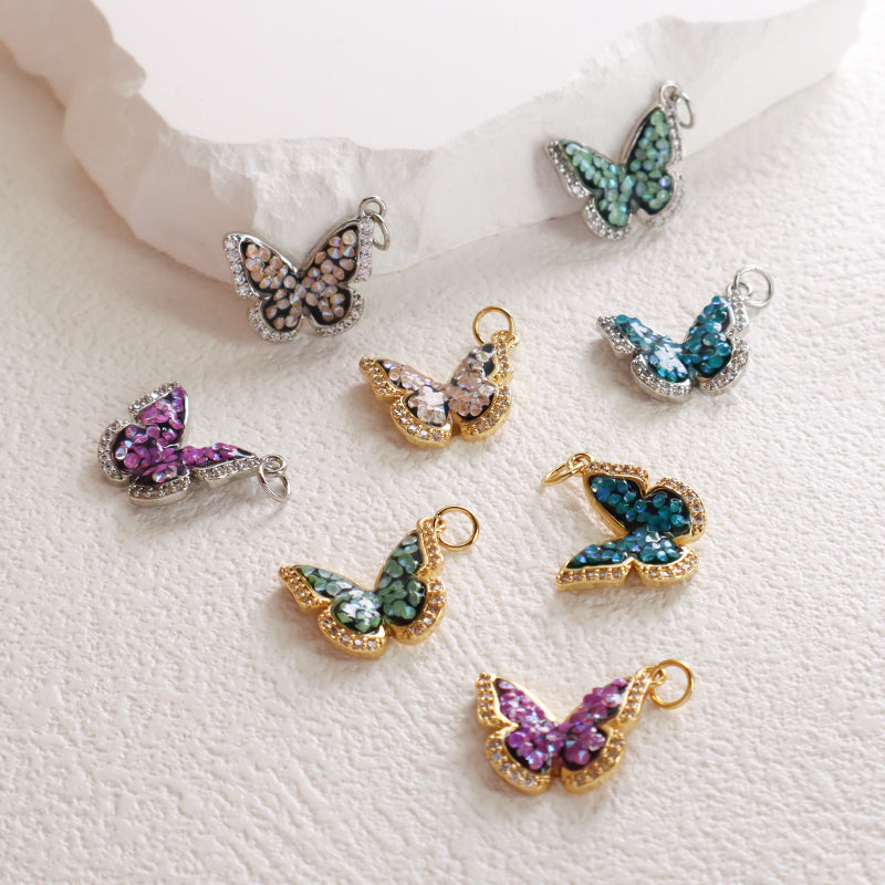 DIY Custom Wholesale Women Girl Colorful Butterfly Charm Necklace Pendant Gold Plated CZ Butterfly Pendant For Jewelry Making