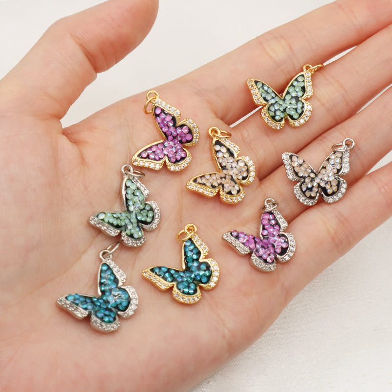 DIY Custom Wholesale Women Girl Colorful Butterfly Charm Necklace Pendant Gold Plated CZ Butterfly Pendant For Jewelry Making