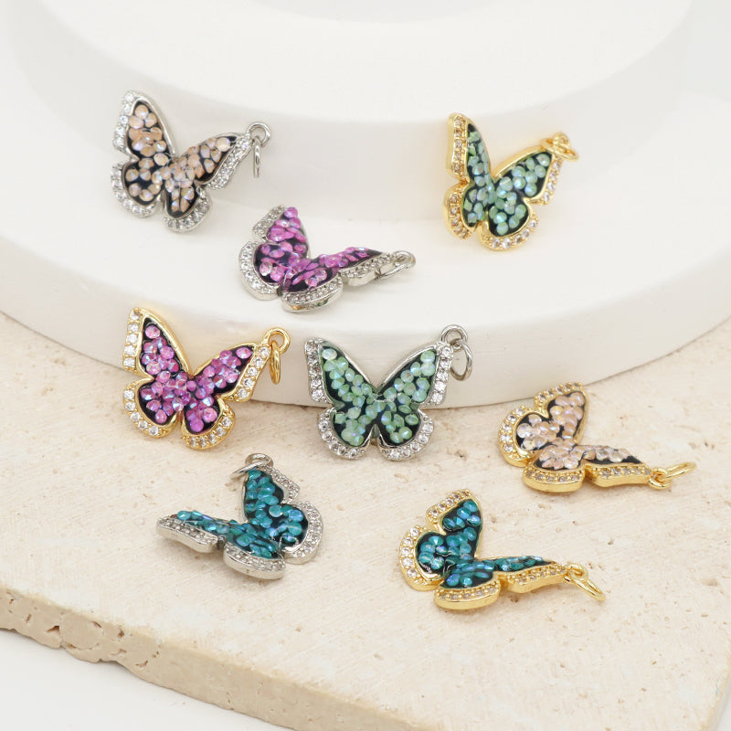 DIY Custom Wholesale Women Girl Colorful Butterfly Charm Necklace Pendant Gold Plated CZ Butterfly Pendant For Jewelry Making