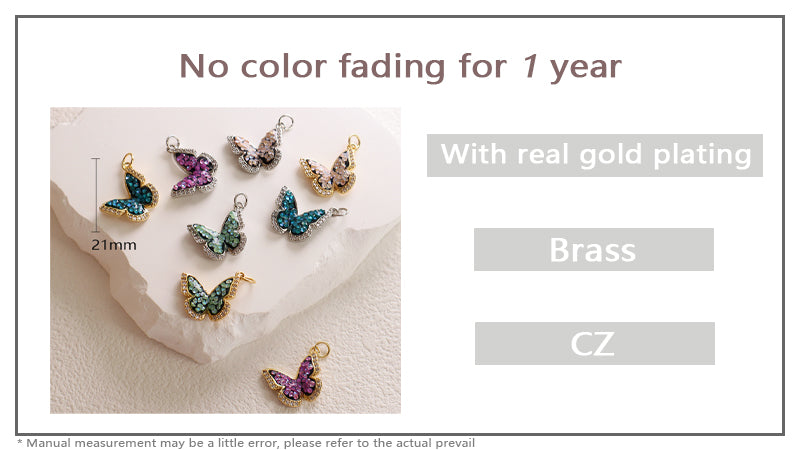 DIY Custom Wholesale Women Girl Colorful Butterfly Charm Necklace Pendant Gold Plated CZ Butterfly Pendant For Jewelry Making