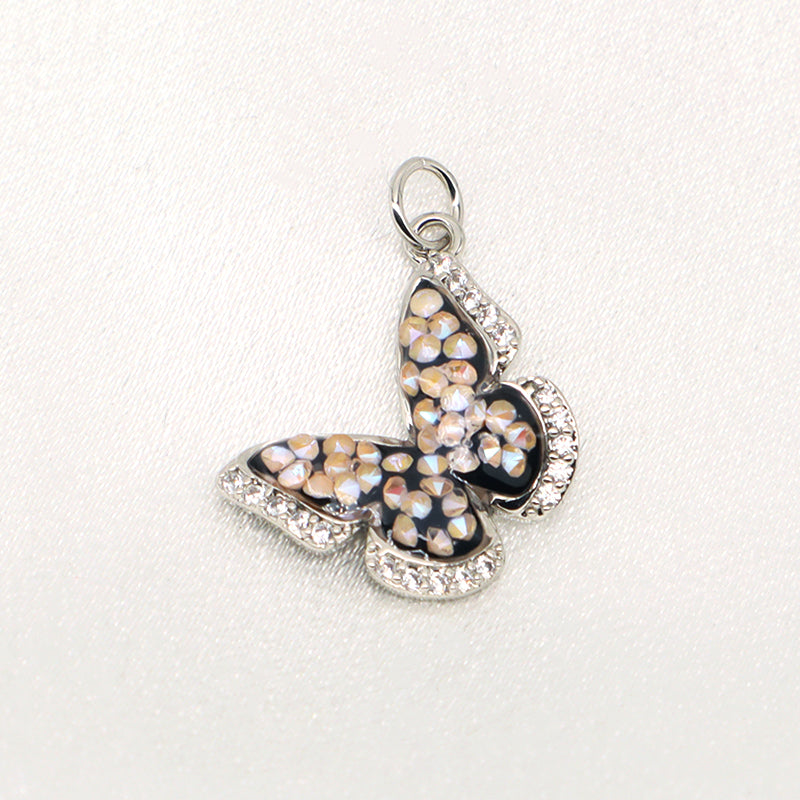 DIY Custom Wholesale Women Girl Colorful Butterfly Charm Necklace Pendant Gold Plated CZ Butterfly Pendant For Jewelry Making