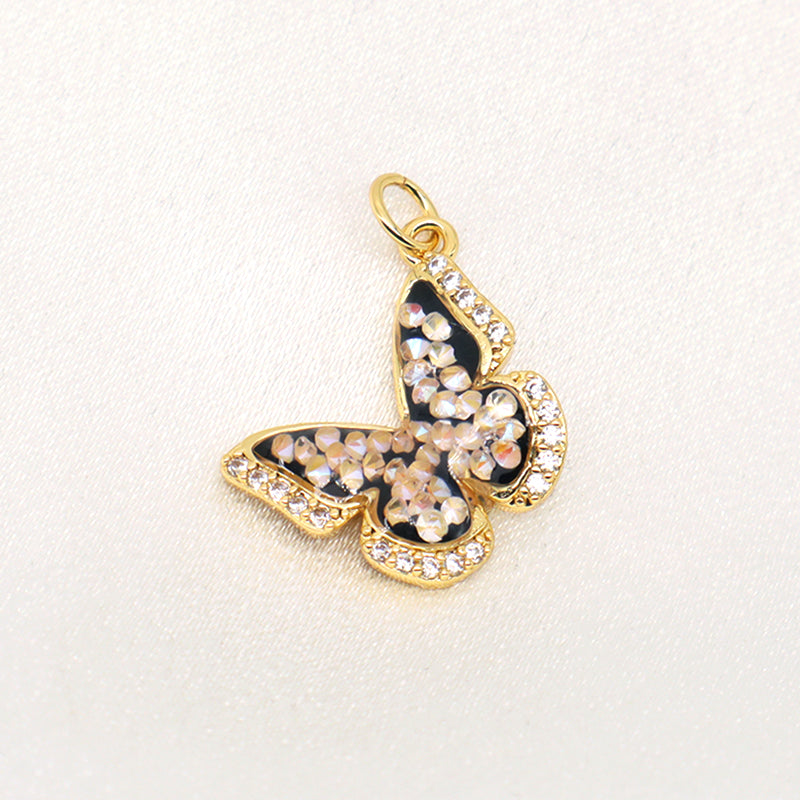 DIY Custom Wholesale Women Girl Colorful Butterfly Charm Necklace Pendant Gold Plated CZ Butterfly Pendant For Jewelry Making