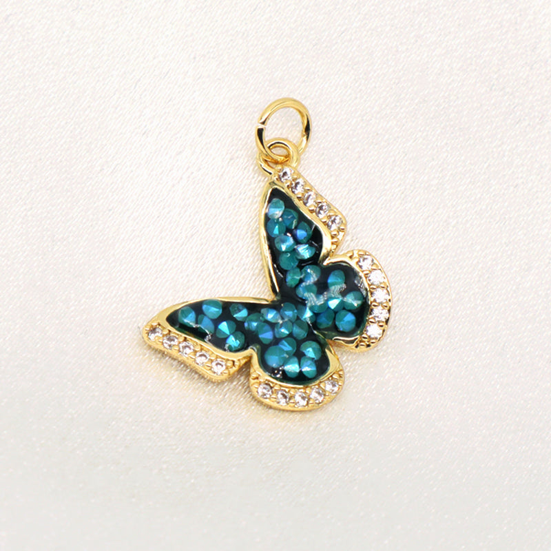 DIY Custom Wholesale Women Girl Colorful Butterfly Charm Necklace Pendant Gold Plated CZ Butterfly Pendant For Jewelry Making