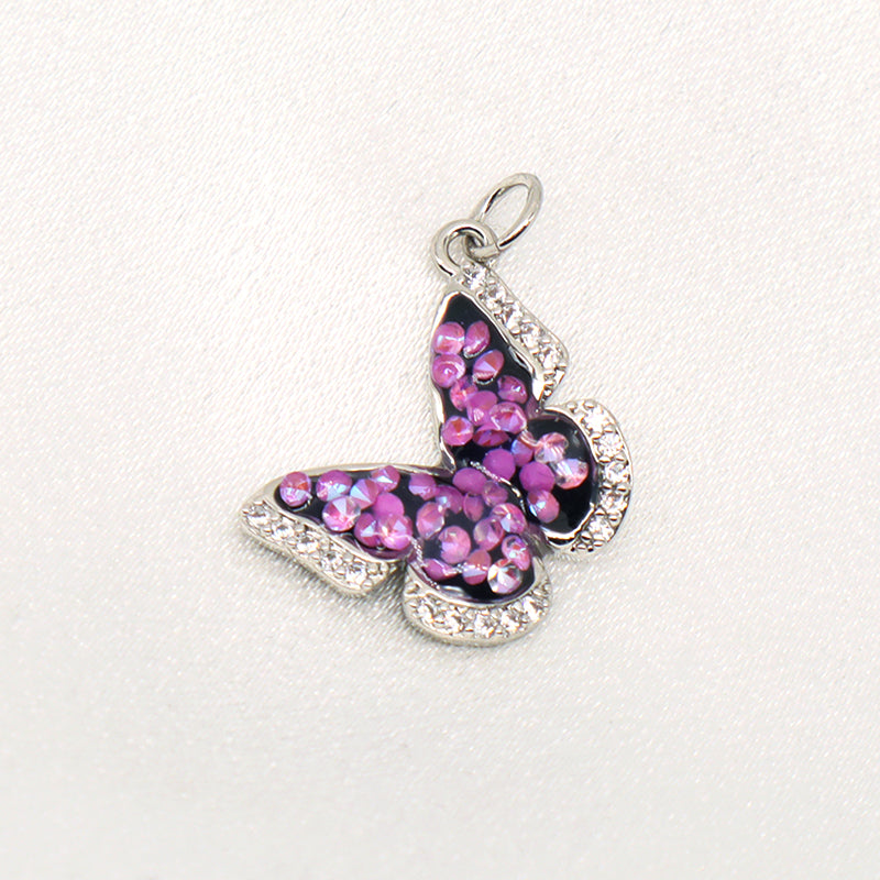 DIY Custom Wholesale Women Girl Colorful Butterfly Charm Necklace Pendant Gold Plated CZ Butterfly Pendant For Jewelry Making