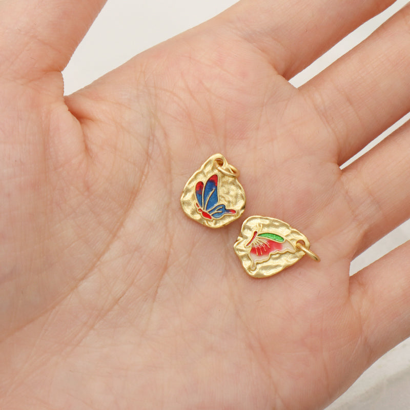 Wholesale Fashion Women DIY Custom Butterfly Charm Necklace Pendant CZ Enamel Gold Plated Butterfly Pendant For Jewelry Making