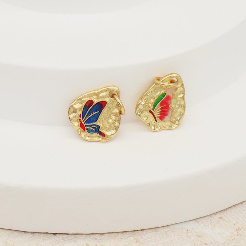 Wholesale Fashion Women DIY Custom Butterfly Charm Necklace Pendant CZ Enamel Gold Plated Butterfly Pendant For Jewelry Making
