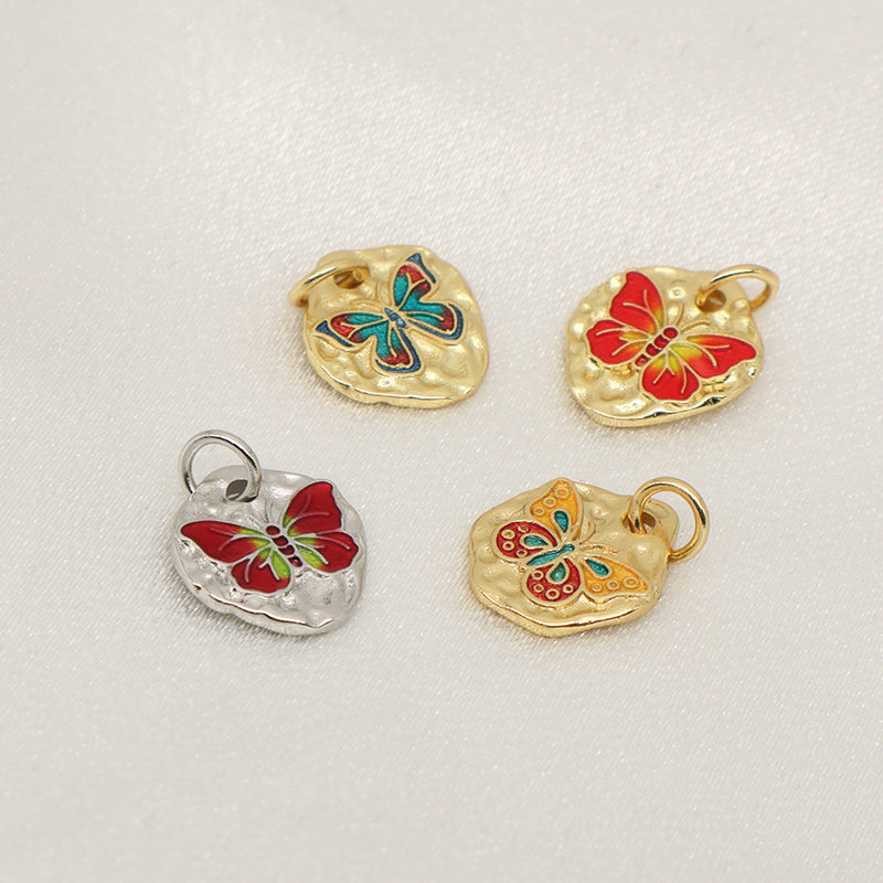 Custom Wholesale Women Girl Red Blue Butterfly Charm Necklace Pendant Gold Plated CZ Enamel Butterfly Pendant For Diy Making