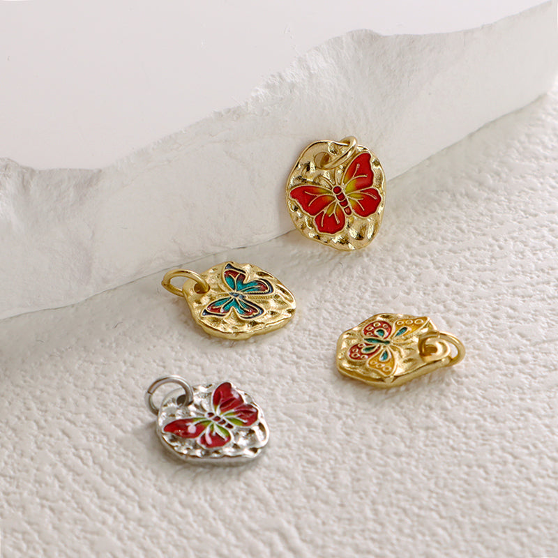 Custom Wholesale Women Girl Red Blue Butterfly Charm Necklace Pendant Gold Plated CZ Enamel Butterfly Pendant For Diy Making