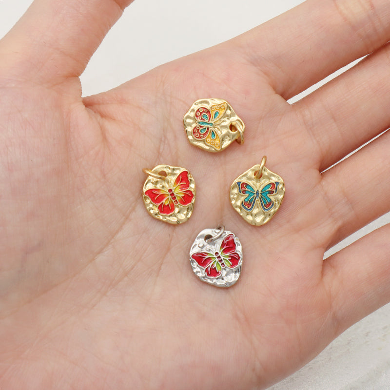 Custom Wholesale Women Girl Red Blue Butterfly Charm Necklace Pendant Gold Plated CZ Enamel Butterfly Pendant For Diy Making