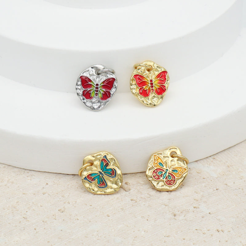 Custom Wholesale Women Girl Red Blue Butterfly Charm Necklace Pendant Gold Plated CZ Enamel Butterfly Pendant For Diy Making