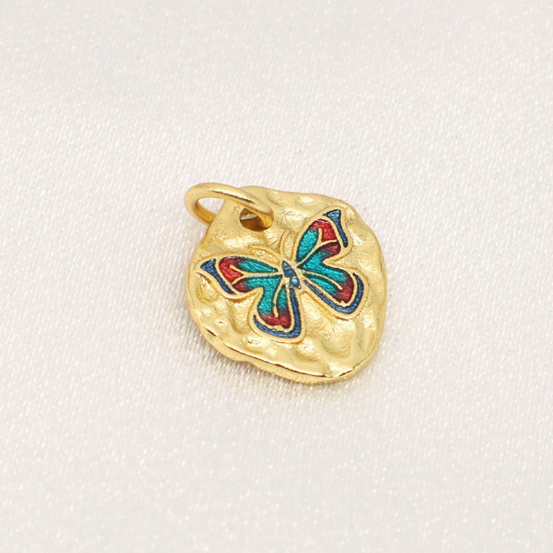 Custom Wholesale Women Girl Red Blue Butterfly Charm Necklace Pendant Gold Plated CZ Enamel Butterfly Pendant For Diy Making